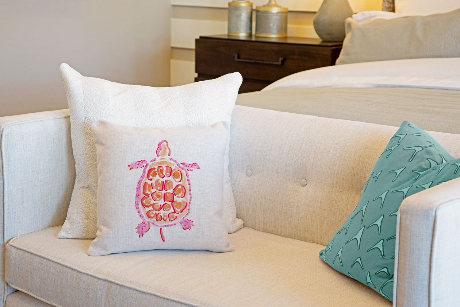 Sea Turtle Coral Throw Pillow Cover - Coastal Designs Throw Pillow Cover Collection-Di Lewis