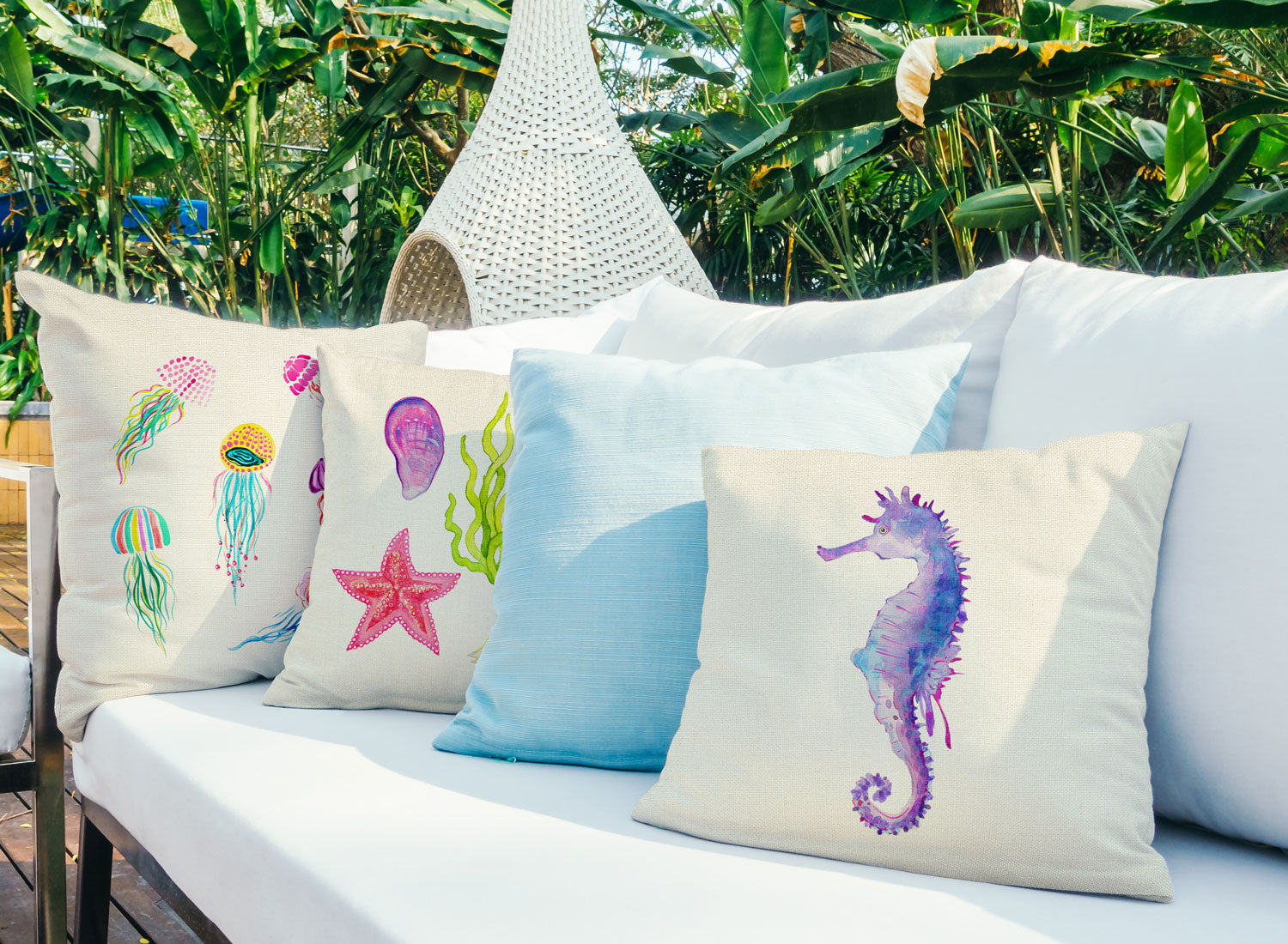 Seahorse Throw Pillow Cover - Coastal Designs Throw Pillow Cover Collection-Di Lewis