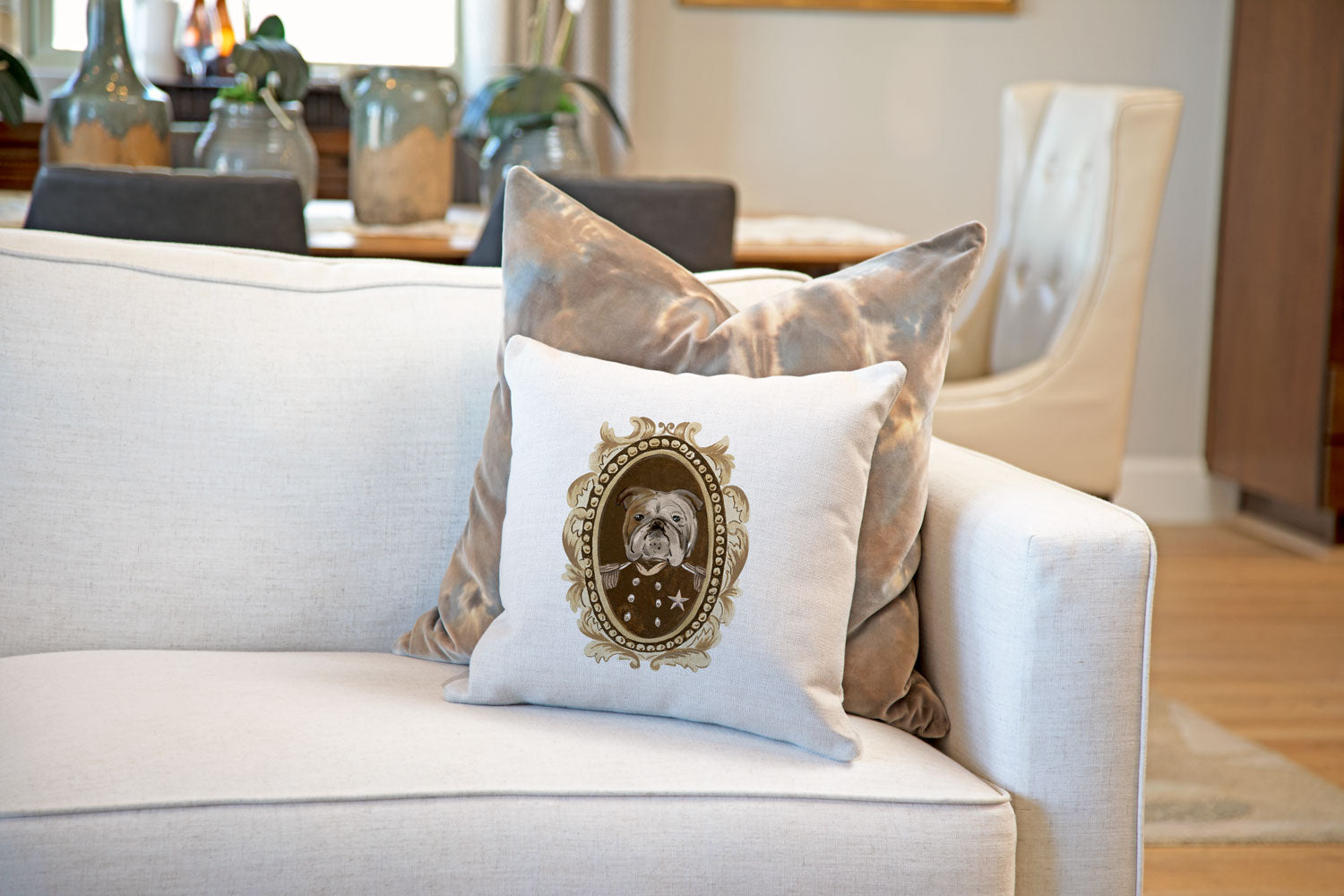 Sergeant Bulldog Throw Pillow Cover - Dog Illustration Throw Pillow Cover Collection-Di Lewis