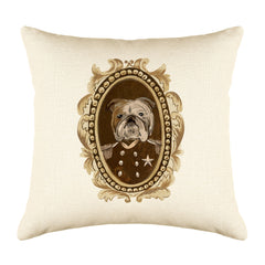 Sergeant Bulldog Throw Pillow Cover - Dog Illustration Throw Pillow Cover Collection-Di Lewis
