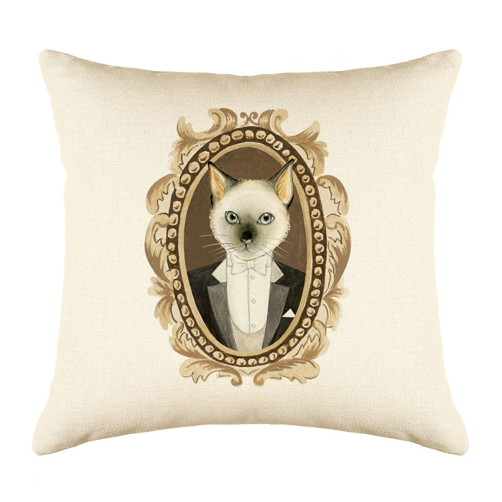 Siamese Cat Portrait Throw Pillow Cover - Cat Illustration Throw Pillow Cover Collection-Di Lewis