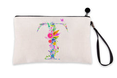 Floral Watercolor Monogram Letter T Makeup Bag