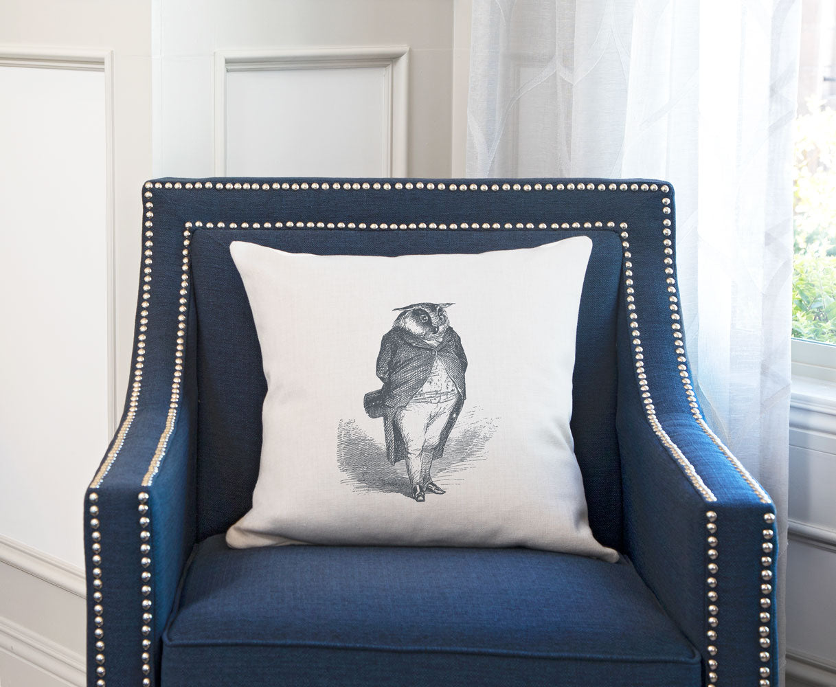 The Distinguished Owl Throw Pillow Cover - Animal Illustrations Throw Pillow Cover Collection-Di Lewis