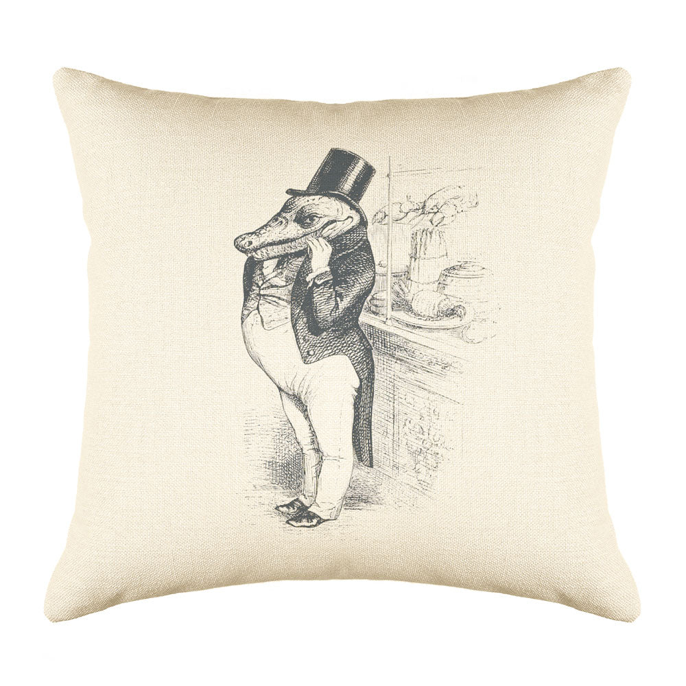 The Greedy Crocodile Throw Pillow Cover - Animal Illustrations Throw Pillow Cover Collection-Di Lewis