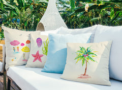 Tropical Palm Tree Throw Pillow Cover - Coastal Designs Throw Pillow Cover Collection-Di Lewis