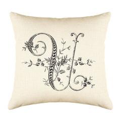 Vintage French Monogram Letter U Throw Pillow Cover