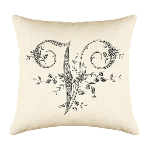 Vintage French Monogram Letter V Throw Pillow Cover