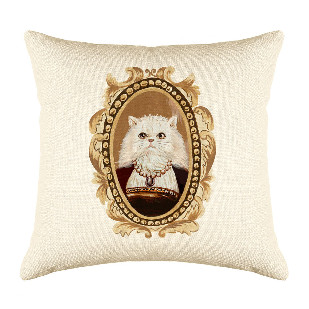 White Persian Cat Portrait Throw Pillow Cover - Cat Illustration Throw Pillow Cover Collection-Di Lewis