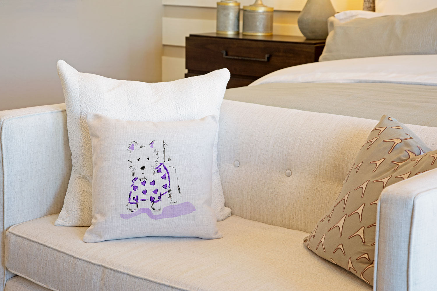 Willie Westie Throw Pillow Cover - Dog Illustration Throw Pillow Cover Collection-Di Lewis