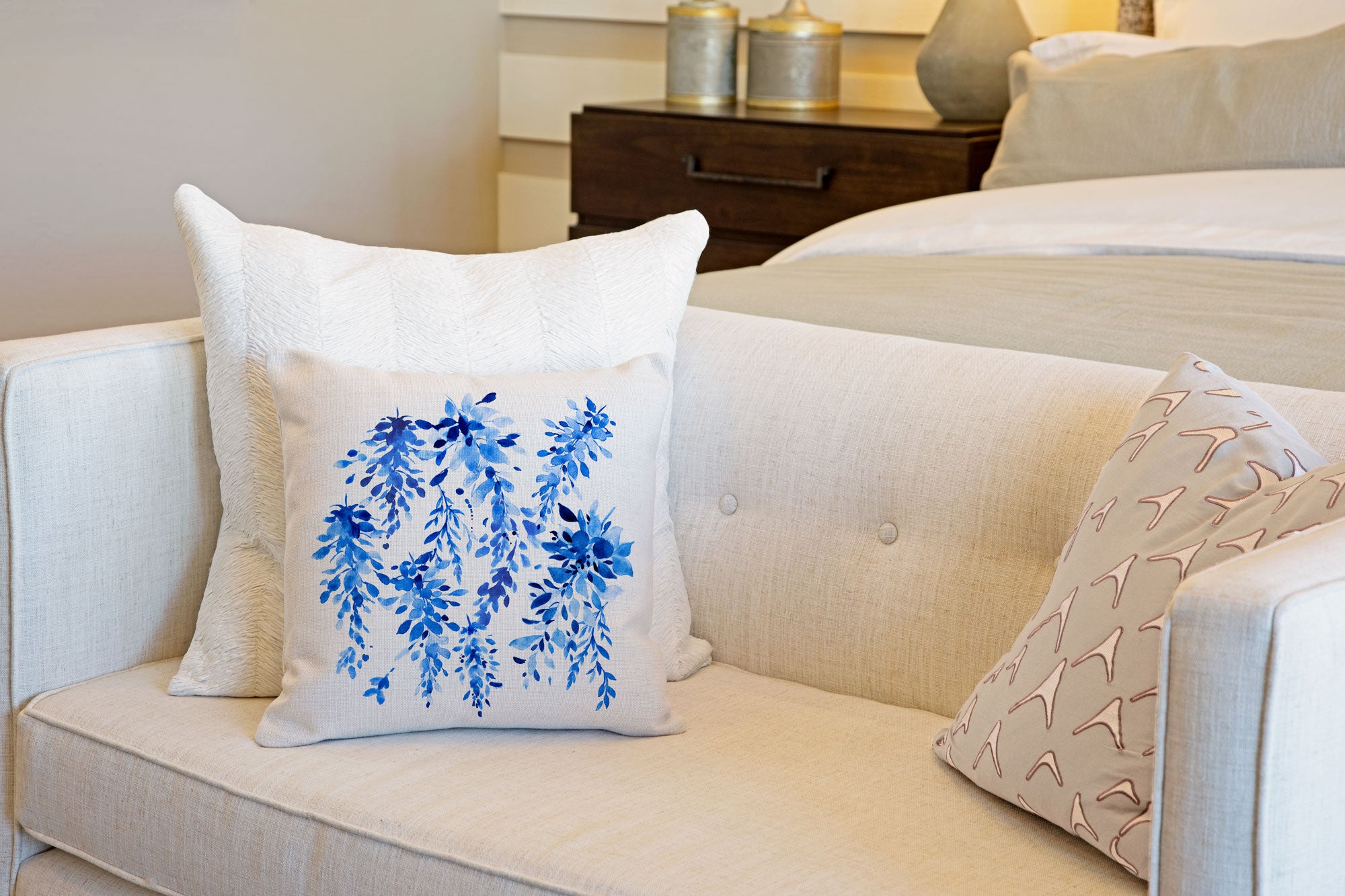 Blue Wisteria Floral Throw Pillow Cover - Decorative Designs Throw Pillow Cover Collection