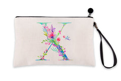 Floral Watercolor Monogram Letter X Makeup Bag