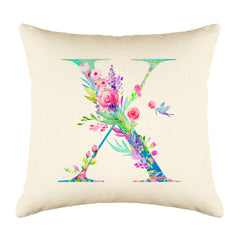 Floral Watercolor Monogram Letter X Throw Pillow Cover