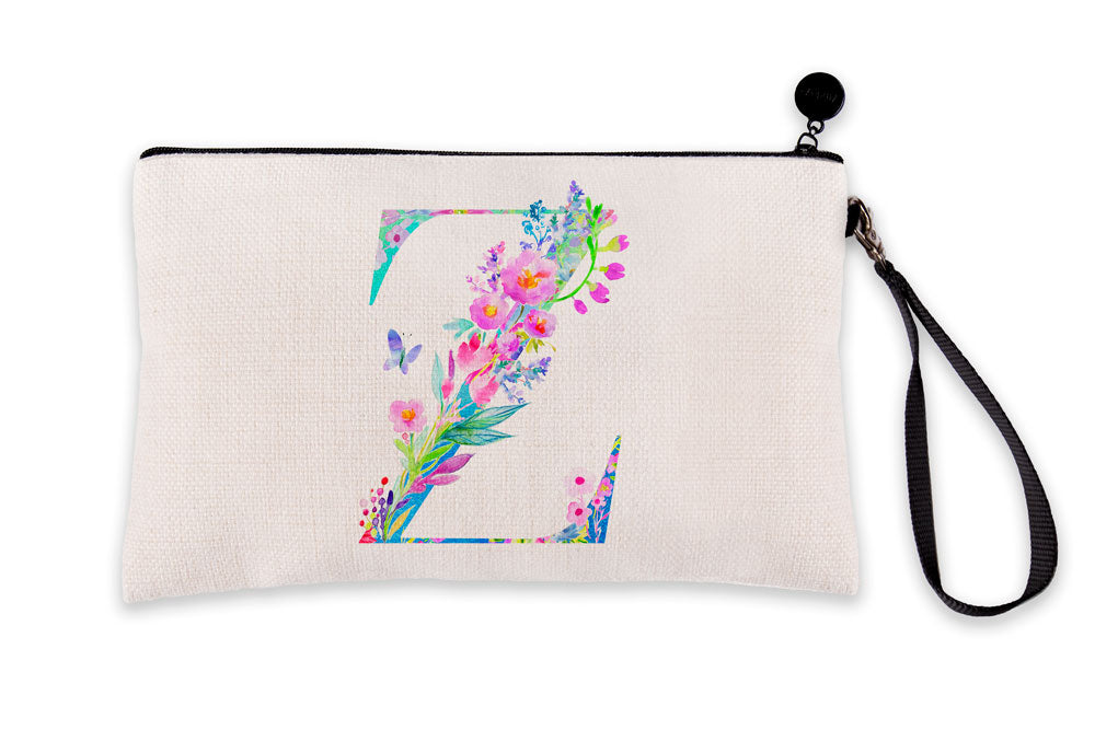 Floral Watercolor Monogram Letter Z Makeup Bag