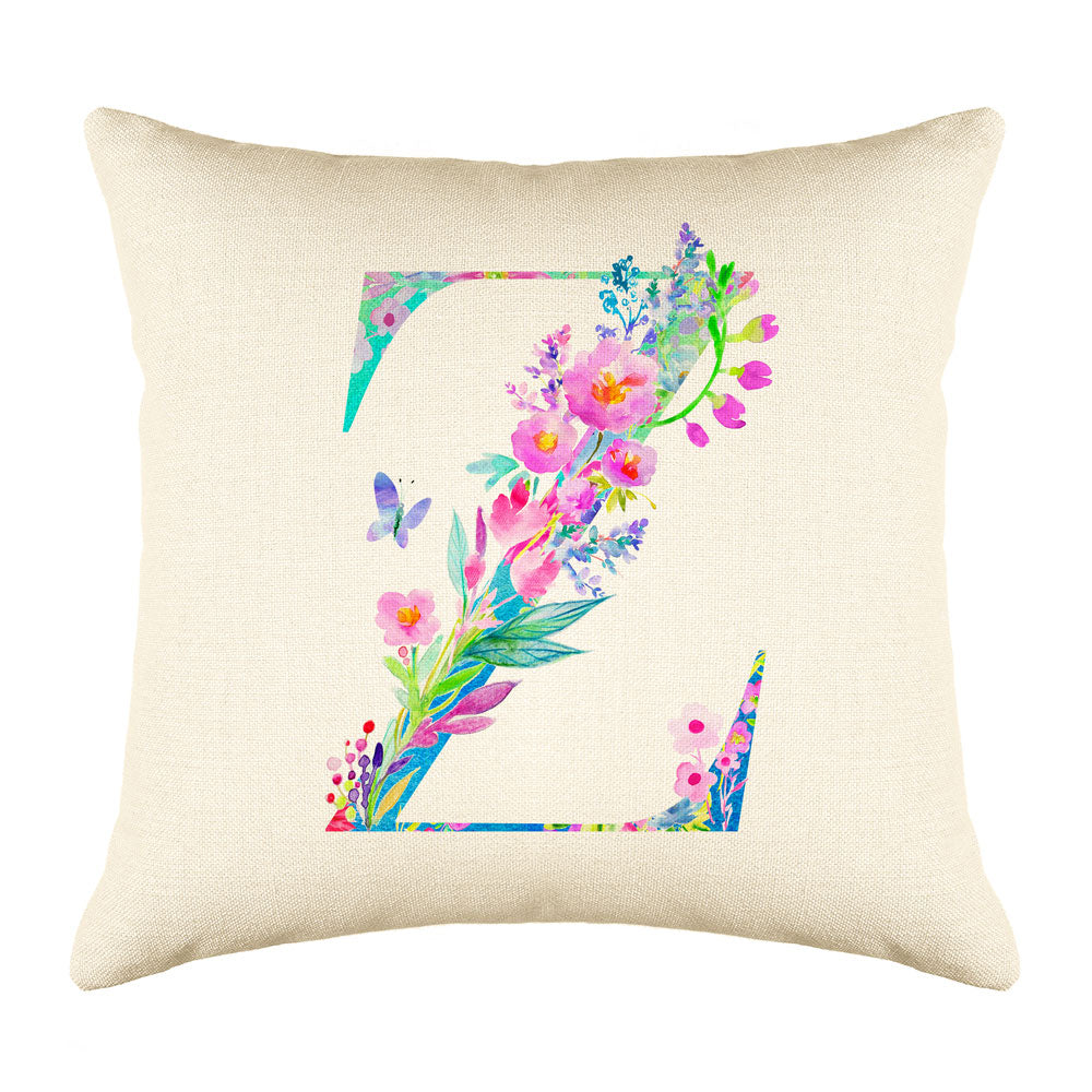 Floral Watercolor Monogram Letter Z Throw Pillow Cover