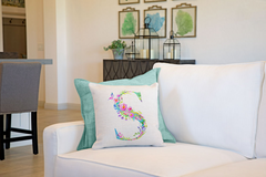Floral Watercolor Monogram Letter S Throw Pillow Cover