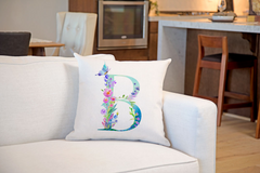 Floral Watercolor Monogram Letter B Throw Pillow Cover